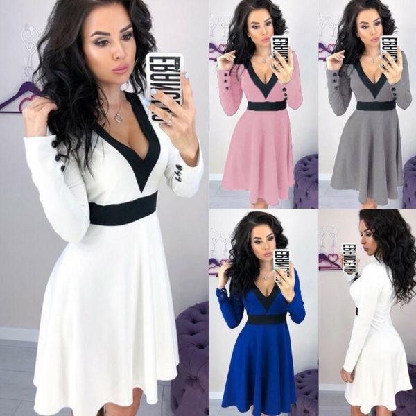 casual dresses lady swing midi dress v-neck elegant evening party club skater, Black;gray
casual dresses lady swing midi dress v-neck elegant evening party club skater, Black;gray