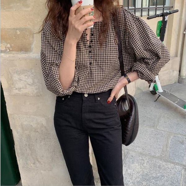 qooth loose plaid spring womens blouses long sleeve student check casual vintage lady shirt black qt142, White
qooth loose plaid spring womens blouses long sleeve student check casual vintage lady shirt black qt142, White