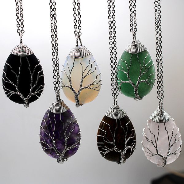 tree of life waterdrop natural stone crystal necklace pink rose quartz chakras teardrop pendant for gift jewelry, Silver
tree of life waterdrop natural stone crystal necklace pink rose quartz chakras teardrop pendant for gift jewelry, Silver