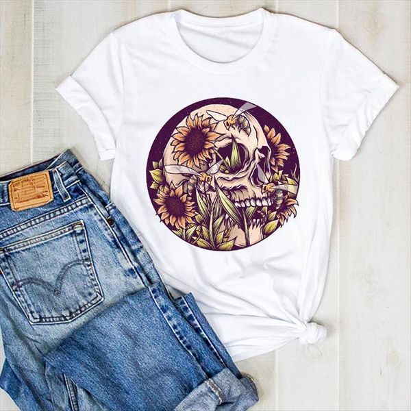 sunflower skull horror floral print womens t shirt summer tee clothes graphic, White
sunflower skull horror floral print womens t shirt summer tee clothes graphic, White