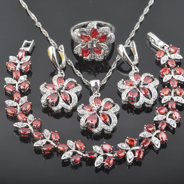 earrings & necklace st red garnet flower silver color jewelry sets women wedding zirconia bracelet pendant ring qs0534
earrings & necklace st red garnet flower silver color jewelry sets women wedding zirconia bracelet pendant ring qs0534