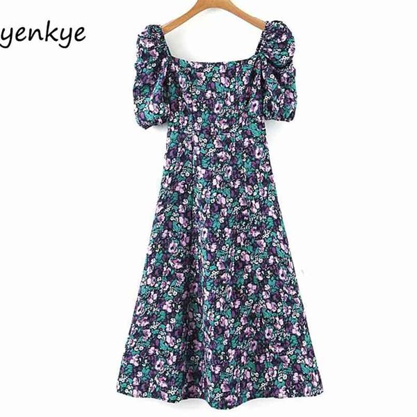 vintage floral print dress women puff sleeve square neck a-line midi chiffon elegant lady slits summer party vestidos 210514, Black;gray
vintage floral print dress women puff sleeve square neck a-line midi chiffon elegant lady slits summer party vestidos 210514, Black;gray