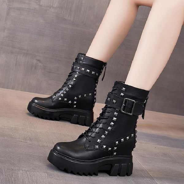boots spring autumn slim height increasing platform rivet buckle strap genuine leather women mid-calf half equestrian 1219, Black
boots spring autumn slim height increasing platform rivet buckle strap genuine leather women mid-calf half equestrian 1219, Black