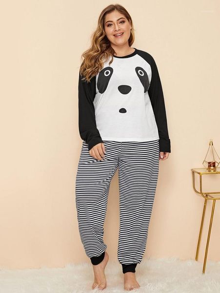 autumn round neck color contrast printing long sleeve striped trousers large women's home suit two piece pants, White
autumn round neck color contrast printing long sleeve striped trousers large women's home suit two piece pants, White
