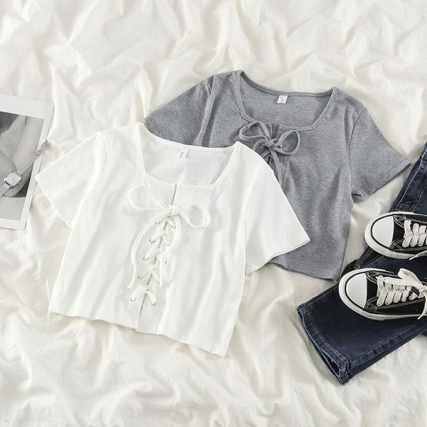 women's t-shirt short-sleeved for women ins trendy summer lace-up design square collar short korean style versatile student, White
women's t-shirt short-sleeved for women ins trendy summer lace-up design square collar short korean style versatile student, White