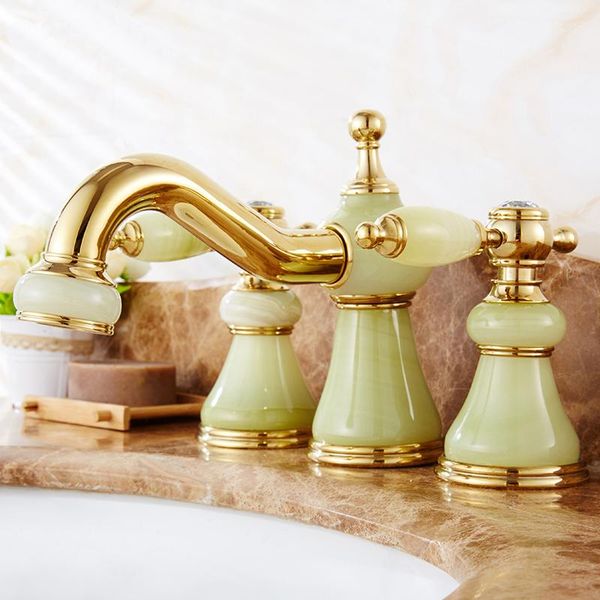 bathroom sink faucets arrivals fashion luxury brass & jade material gold plating crystal handle widespread basin faucet
bathroom sink faucets arrivals fashion luxury brass & jade material gold plating crystal handle widespread basin faucet