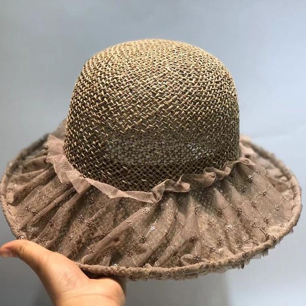 wide brim embroidered lace salty straw hat women's summer holiday fashion curled hollow out fisherman's stingy hats, Blue;gray
wide brim embroidered lace salty straw hat women's summer holiday fashion curled hollow out fisherman's stingy hats, Blue;gray