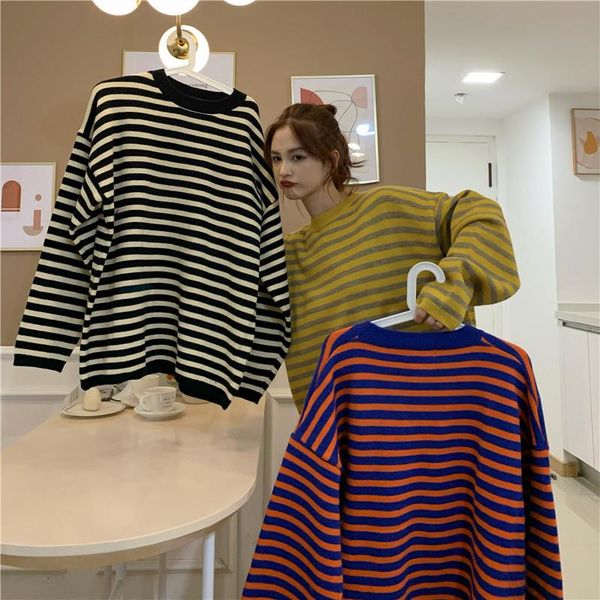 women's sweaters striped knitted retro sweater fashion casual round neck long sleeve hip-hop streetwear harajuku oversized women winter, White;black
women's sweaters striped knitted retro sweater fashion casual round neck long sleeve hip-hop streetwear harajuku oversized women winter, White;black