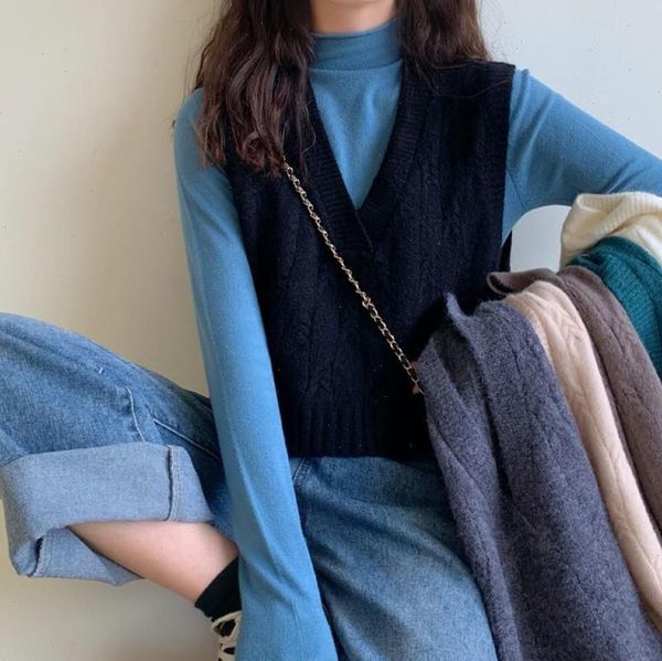 women womens sweaters autumn winter korean style casual v neck short knitted sweater vest sleeveless pullover waistcoat t507, White;black
women womens sweaters autumn winter korean style casual v neck short knitted sweater vest sleeveless pullover waistcoat t507, White;black