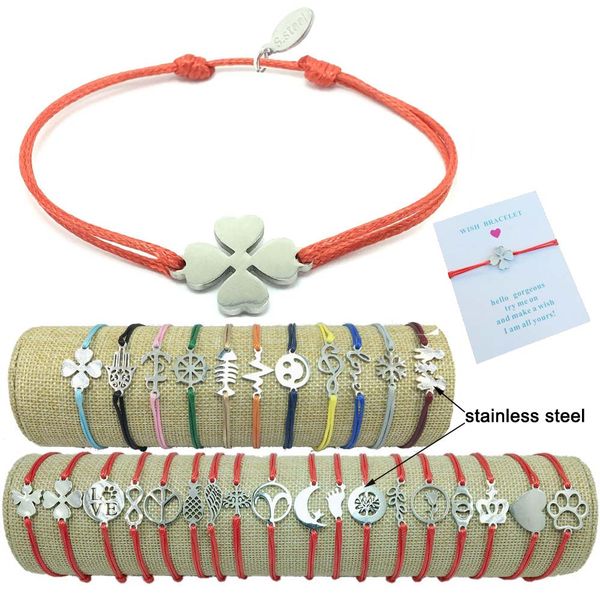 new stainless steel charm wish bracelet adjustable cord good luck red string friendship bracelet, Golden;silver
new stainless steel charm wish bracelet adjustable cord good luck red string friendship bracelet, Golden;silver