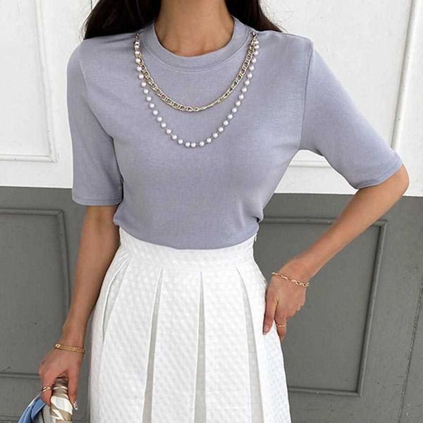 getspring women t shirt pearl patchwork black blue casual loose knitting -shirt summer clothes fashion 210601, White
getspring women t shirt pearl patchwork black blue casual loose knitting -shirt summer clothes fashion 210601, White