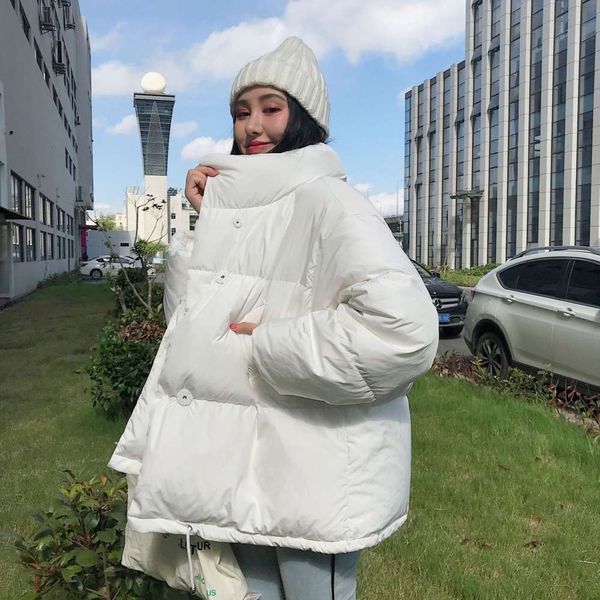 winter hooded loose down cotton jacket small bread short, Black