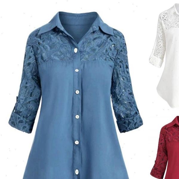 women casual womens shirt solid color turn down collar lace stitching buttonsed plus size drop good quality, White
women casual womens shirt solid color turn down collar lace stitching buttonsed plus size drop good quality, White