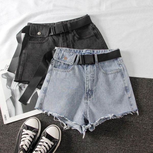 women's shorts summer women high waist black blue denim casual female hole solid color plus size 2xl jeans with belt, White;black
women's shorts summer women high waist black blue denim casual female hole solid color plus size 2xl jeans with belt, White;black