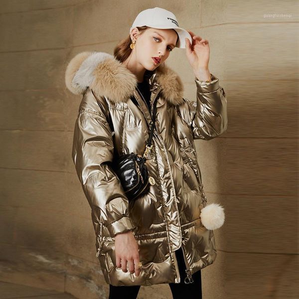 large natural fur hooded shiny jacket 2021 90% duck down coat women long golden female winter parkas waterproof, Black
large natural fur hooded shiny jacket 2021 90% duck down coat women long golden female winter parkas waterproof, Black