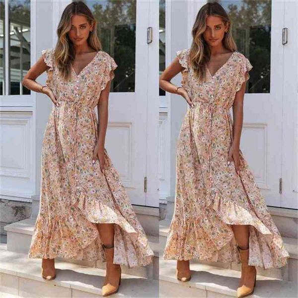 women dress v neck short sleeve bohemia long print floral maxi ruffles lace up es 210513, Black;gray
women dress v neck short sleeve bohemia long print floral maxi ruffles lace up es 210513, Black;gray
