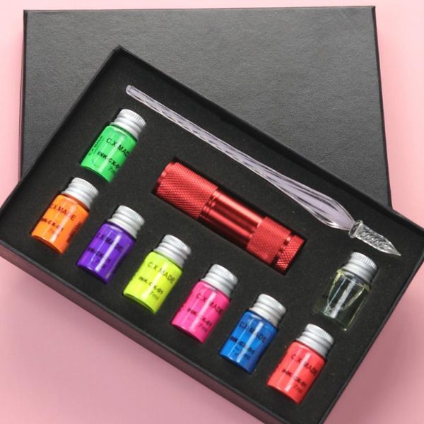 fountain pens high light fluorescence ink glass pen gift box invisible color dip with uv torch suit student use
fountain pens high light fluorescence ink glass pen gift box invisible color dip with uv torch suit student use