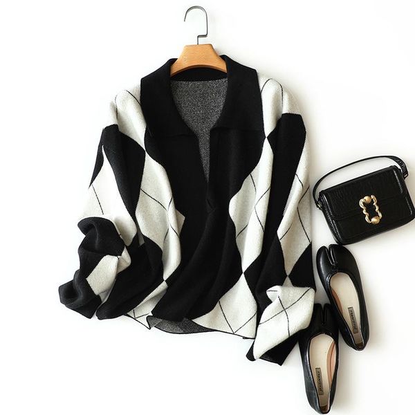 women's sweaters shuchan 30% cashmere 70% wool oversized sweater women v-neck england style argyle loose-fitting thick pullover fashion, White;black
women's sweaters shuchan 30% cashmere 70% wool oversized sweater women v-neck england style argyle loose-fitting thick pullover fashion, White;black