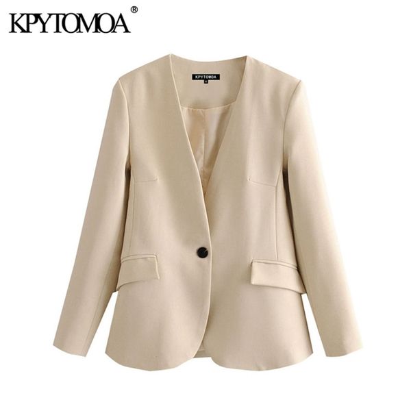 women fashion office wear single button blazer coat vintage v neck long sleeve pockets female outerwear chic 210421, White;black
women fashion office wear single button blazer coat vintage v neck long sleeve pockets female outerwear chic 210421, White;black