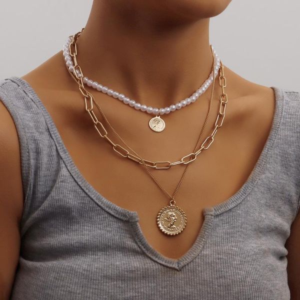 pendant necklaces vintage boho multilayer pearl choker portrait coin chain necklace for women hip hop gold color collar fashion jewelry, Silver
pendant necklaces vintage boho multilayer pearl choker portrait coin chain necklace for women hip hop gold color collar fashion jewelry, Silver