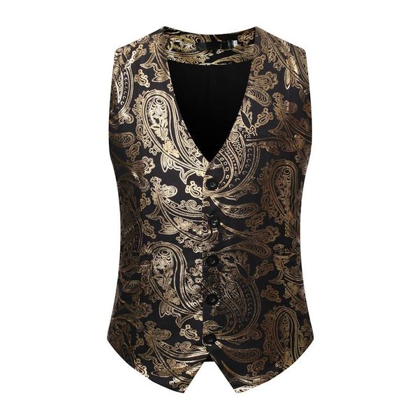 men's vests shiny gold paisley print steampunk gothic vest men 2021 brand slim fit sleeveless waistcoat dj club wedding tuxedo, Black;white
men's vests shiny gold paisley print steampunk gothic vest men 2021 brand slim fit sleeveless waistcoat dj club wedding tuxedo, Black;white
