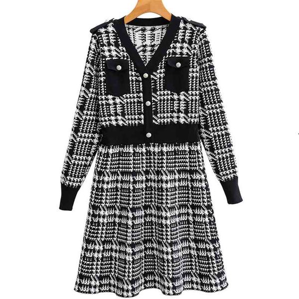 women autumn winter dresses vintage plaid knitted dress pocket long sleeve female casual elegant vestidos 210422, Black;gray
women autumn winter dresses vintage plaid knitted dress pocket long sleeve female casual elegant vestidos 210422, Black;gray