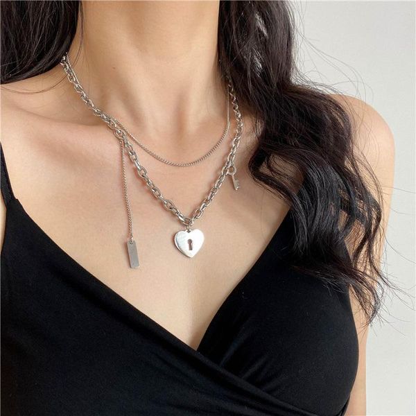 pendant necklaces minar sweet cool love heart titanium steel necklace for women double layers thin snake chain key chokers gift, Silver
pendant necklaces minar sweet cool love heart titanium steel necklace for women double layers thin snake chain key chokers gift, Silver