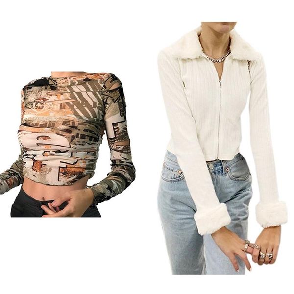 women's t-shirt 1 pcs girl zip up collar knitted cardigans white s & autumn stacked cut out hole female khaki
women's t-shirt 1 pcs girl zip up collar knitted cardigans white s & autumn stacked cut out hole female khaki