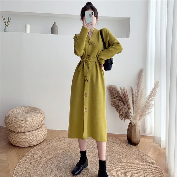 women's clothing autumn winter fashion solid color v neck long sleeves dress button knitted dresses female casual, Black;gray
women's clothing autumn winter fashion solid color v neck long sleeves dress button knitted dresses female casual, Black;gray