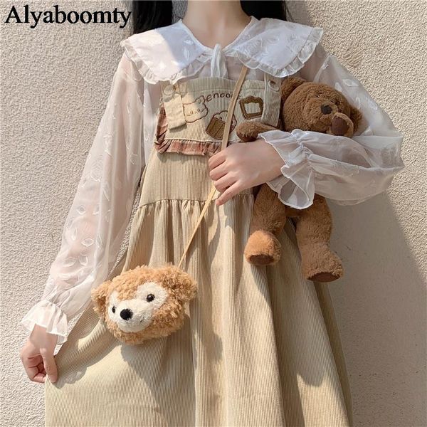 lolita style autumn winter women sundress suspenders cartoon embroidery plaid baggy corduroy dress cute kawaii sleeveless casual dresses, Black;gray
lolita style autumn winter women sundress suspenders cartoon embroidery plaid baggy corduroy dress cute kawaii sleeveless casual dresses, Black;gray