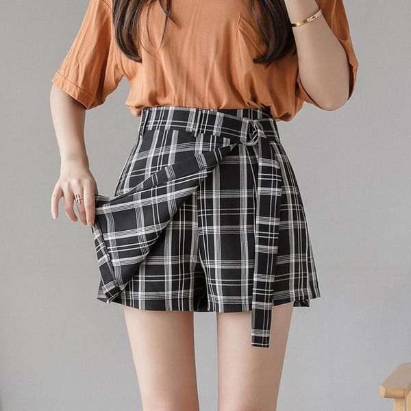 women's shorts summer black and white plaid a-line skirt fake two pieces irregular high waist chiffon women ladies, White;black
women's shorts summer black and white plaid a-line skirt fake two pieces irregular high waist chiffon women ladies, White;black