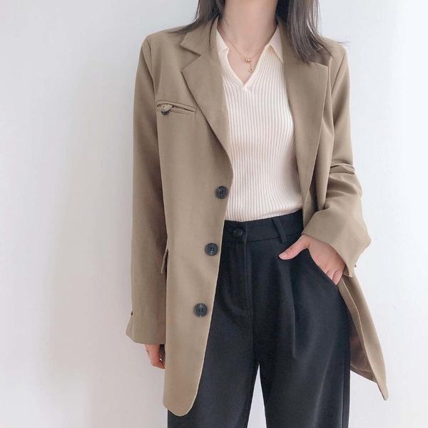 women's suits & blazers french light luxury design temperament small suit coat women's mid long loose single breasted in autumn 202, White;black