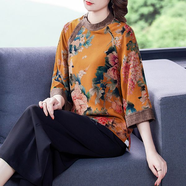 2021 new spring and autumn chinese style artificial-silk women blouse o-neck three quarters sleeve peony print elegent shirt, White
2021 new spring and autumn chinese style artificial-silk women blouse o-neck three quarters sleeve peony print elegent shirt, White