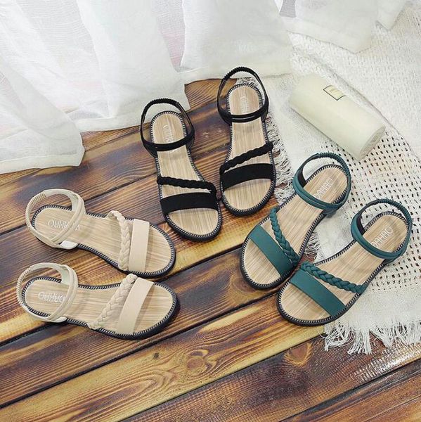 sandals summer fairy style female student thick heel elastic band beach shoes roman flat, Black
sandals summer fairy style female student thick heel elastic band beach shoes roman flat, Black