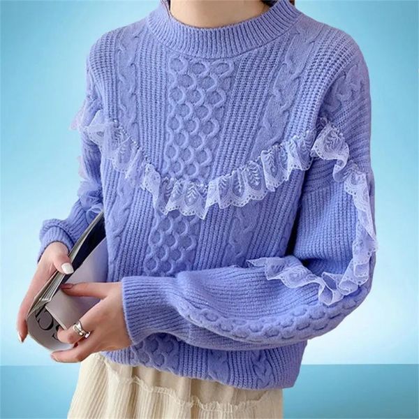 women's sweaters korean lace splicing spring autumn elegant solid color pullovers blouse female sweet loose knitted jumper, White;black
women's sweaters korean lace splicing spring autumn elegant solid color pullovers blouse female sweet loose knitted jumper, White;black