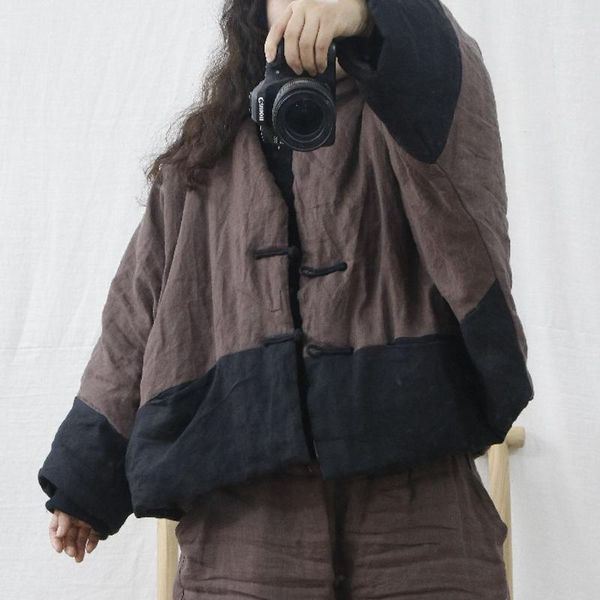 women's down & parkas qpfjqd ladies long sleeve patchwork color winter coats warm button autumn original women retro linen v-neck, Black
women's down & parkas qpfjqd ladies long sleeve patchwork color winter coats warm button autumn original women retro linen v-neck, Black