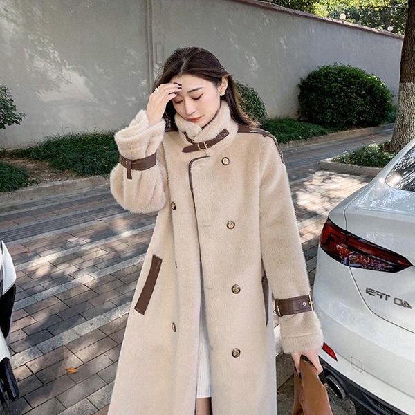 women's leather & faux long double button wool coat winter korean loose campera mujer ladies women coats fur jacket female, Black
women's leather & faux long double button wool coat winter korean loose campera mujer ladies women coats fur jacket female, Black