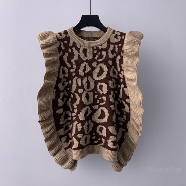 women's vests spring fall knitted vest women ruffle leopard sweater sleeveless waistcoat style female casual all-match outwear, Black;white
women's vests spring fall knitted vest women ruffle leopard sweater sleeveless waistcoat style female casual all-match outwear, Black;white