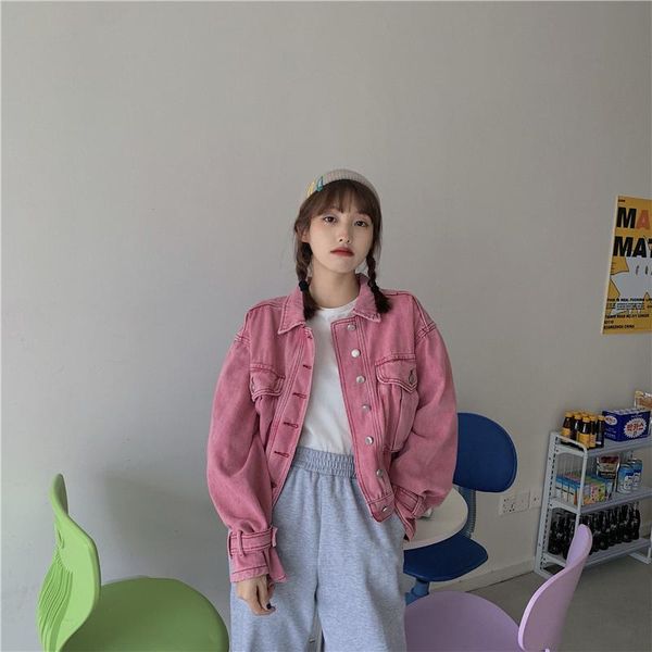 streetwear pink denim jackets 2021 spring korean style wild leisure outerwear vintage long sleeve single breasted coat tide women's, Black;brown
streetwear pink denim jackets 2021 spring korean style wild leisure outerwear vintage long sleeve single breasted coat tide women's, Black;brown