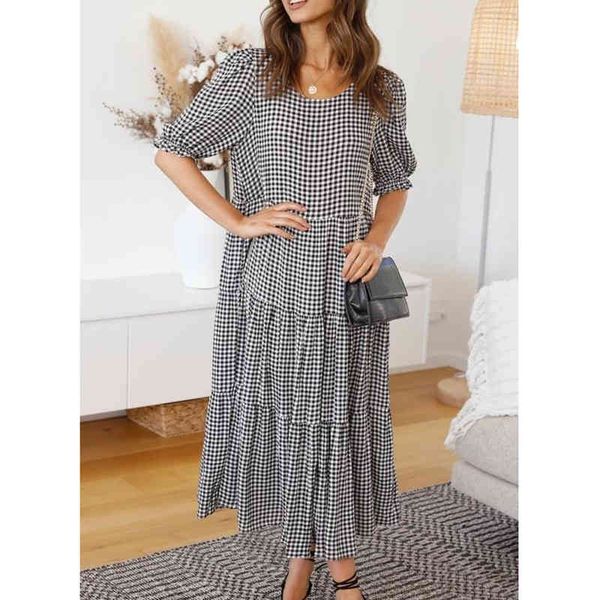 women loose plaid puff sleeve ankle length dresses spring summer casual o-neck short sleeve ruched ruffles dress vestidos 210416, Black;gray
women loose plaid puff sleeve ankle length dresses spring summer casual o-neck short sleeve ruched ruffles dress vestidos 210416, Black;gray