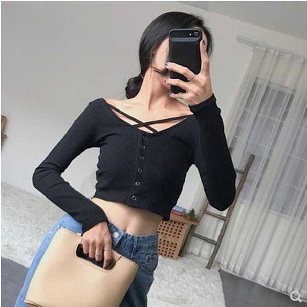 women slim v-neck elastic crop long sleeve short t-shirt female spring and casual black t-shirts 210601, White
women slim v-neck elastic crop long sleeve short t-shirt female spring and casual black t-shirts 210601, White
