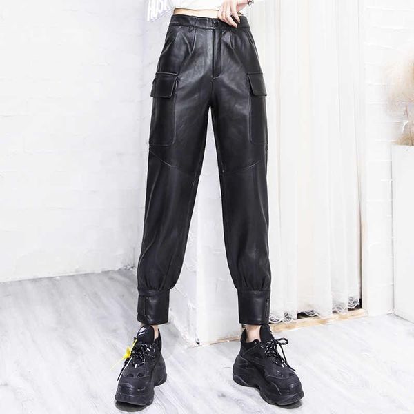 women's pants & capris winter autumn genuine leather cargo sheepskin high-rise ninth c655, Black;white
women's pants & capris winter autumn genuine leather cargo sheepskin high-rise ninth c655, Black;white