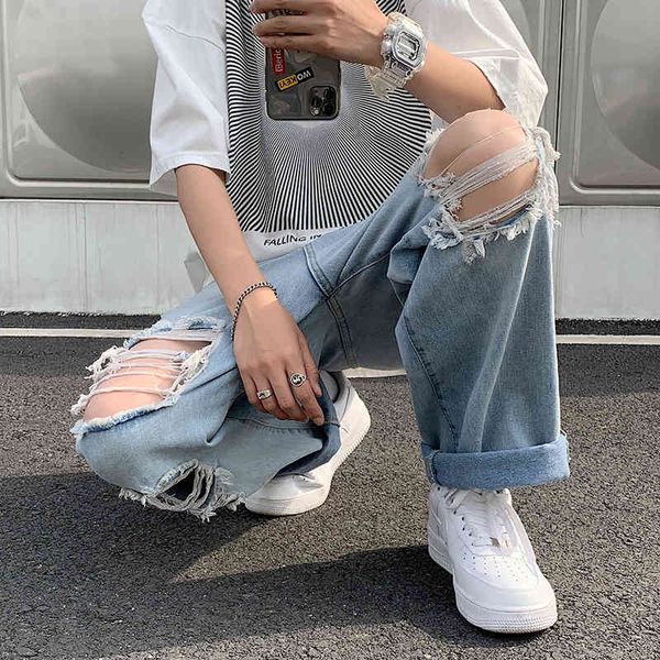 street hole jeans men's fashion hip hop wide leg pants summer thin straight tube loose casual daddy long, Blue
street hole jeans men's fashion hip hop wide leg pants summer thin straight tube loose casual daddy long, Blue