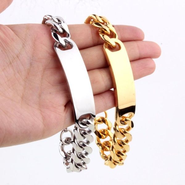link, chain stainless steel gold/silver color smooth id cuban link bracelet punk mens boys wristband jewelry, Black
link, chain stainless steel gold/silver color smooth id cuban link bracelet punk mens boys wristband jewelry, Black