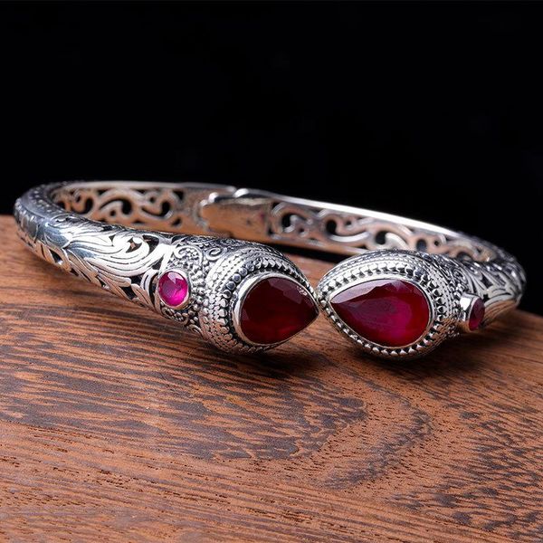 sterling silver jewelry accessories wholesale indonesian wind spring lady hollow cut red corundum bracelet bangle, Black
sterling silver jewelry accessories wholesale indonesian wind spring lady hollow cut red corundum bracelet bangle, Black