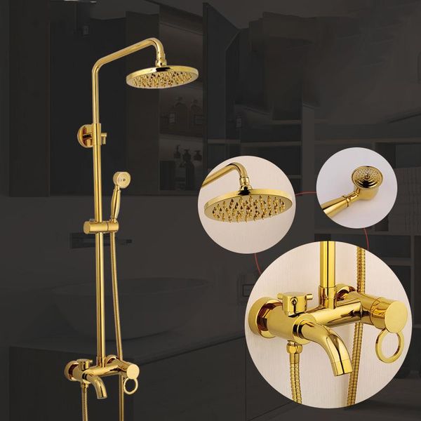 gold bathroom shower set of round head hand solid brass bathtub mixer faucet cold system sets
gold bathroom shower set of round head hand solid brass bathtub mixer faucet cold system sets