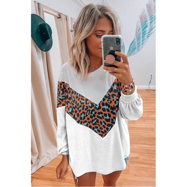 women color block knitwear round neck long sleeve leopard patchwork loose knitted jumpers sweater fashion vintage women's sweaters, White;black
women color block knitwear round neck long sleeve leopard patchwork loose knitted jumpers sweater fashion vintage women's sweaters, White;black
