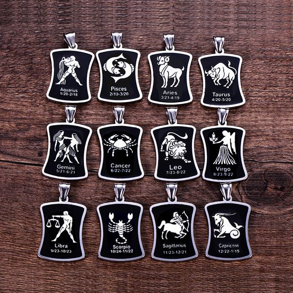 12 constellation pendants necklace mens stainless steel male accessories simple necklace steel chains square card drop shippingdio chan cont, Silver
12 constellation pendants necklace mens stainless steel male accessories simple necklace steel chains square card drop shippingdio chan cont, Silver