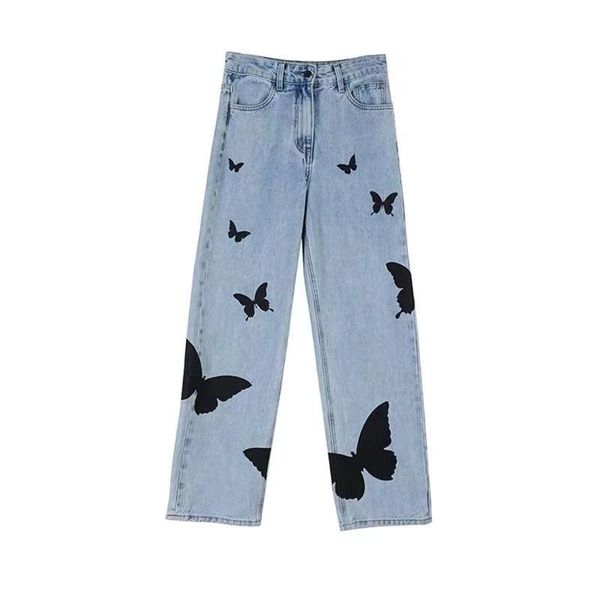 women's jeans s- 5xl harajuku butterfly print goth aesthetic high waist pants streetwear grunge chic oversized women denims, Blue
women's jeans s- 5xl harajuku butterfly print goth aesthetic high waist pants streetwear grunge chic oversized women denims, Blue