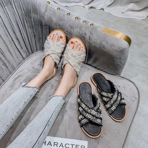 slippers women's summer fashion sandals creative designer outdoor beach leisure pearl with low shoes for ladies flat mules, Black
slippers women's summer fashion sandals creative designer outdoor beach leisure pearl with low shoes for ladies flat mules, Black